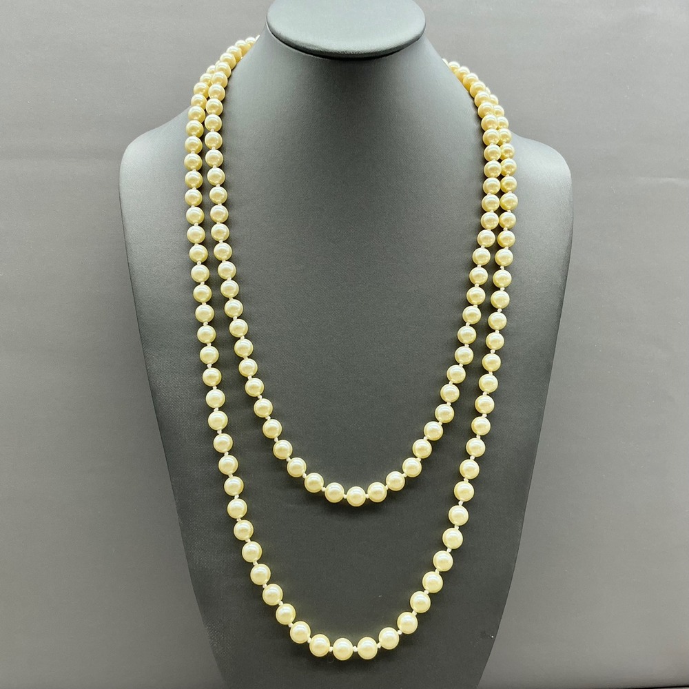 Avon Faux Pearl Necklace Womens Cream White Vintage Long Opera Length 48 Inch